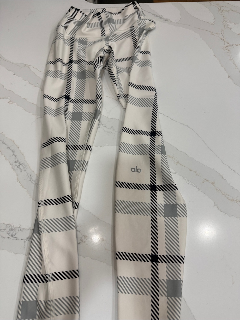 ALO Yoga Kids Cream & Gray Plaid Leggings